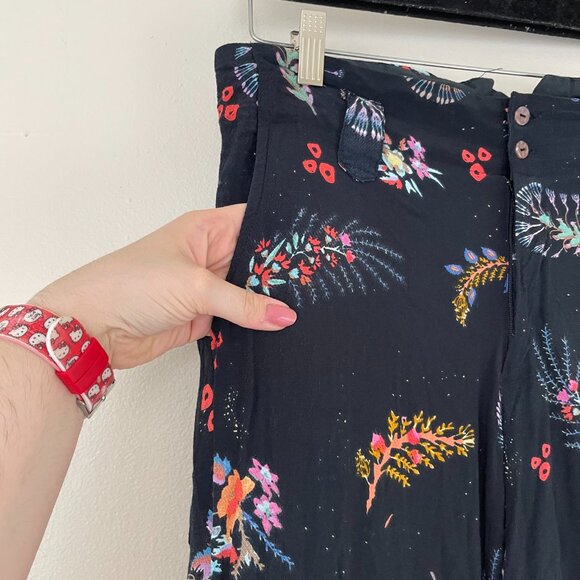 Free People One Navy Boho Printed Wide Leg Pants Size 4 - Picture 4 of 6